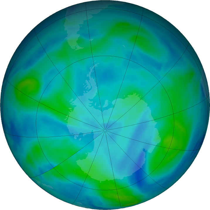 Antarctic ozone map for 14 March 2017